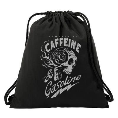 Powered By Caffeine And Gasoline Drawstring Bag