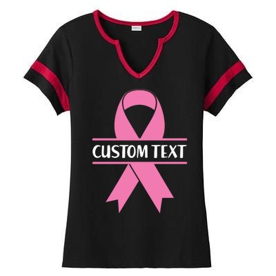 Personalize Breast Cancer Awareness Custom Text Ladies Halftime Notch Neck Tee