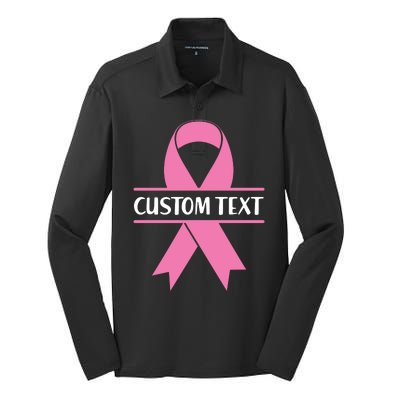 Personalize Breast Cancer Awareness Custom Text Silk Touch Performance Long Sleeve Polo