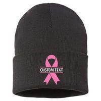 Personalize Breast Cancer Awareness Custom Text Sustainable Knit Beanie