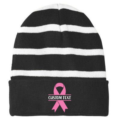 Personalize Breast Cancer Awareness Custom Text Striped Beanie with Solid Band