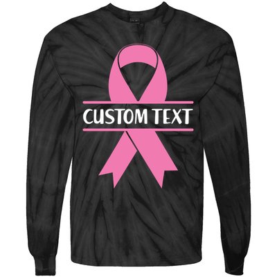 Personalize Breast Cancer Awareness Custom Text Tie-Dye Long Sleeve Shirt