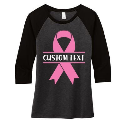 Personalize Breast Cancer Awareness Custom Text Women's Tri-Blend 3/4-Sleeve Raglan Shirt