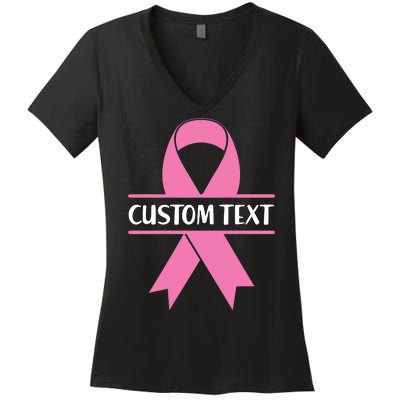 Personalize Breast Cancer Awareness Custom Text Women's V-Neck T-Shirt