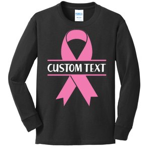 Personalize Breast Cancer Awareness Custom Text Kids Long Sleeve Shirt