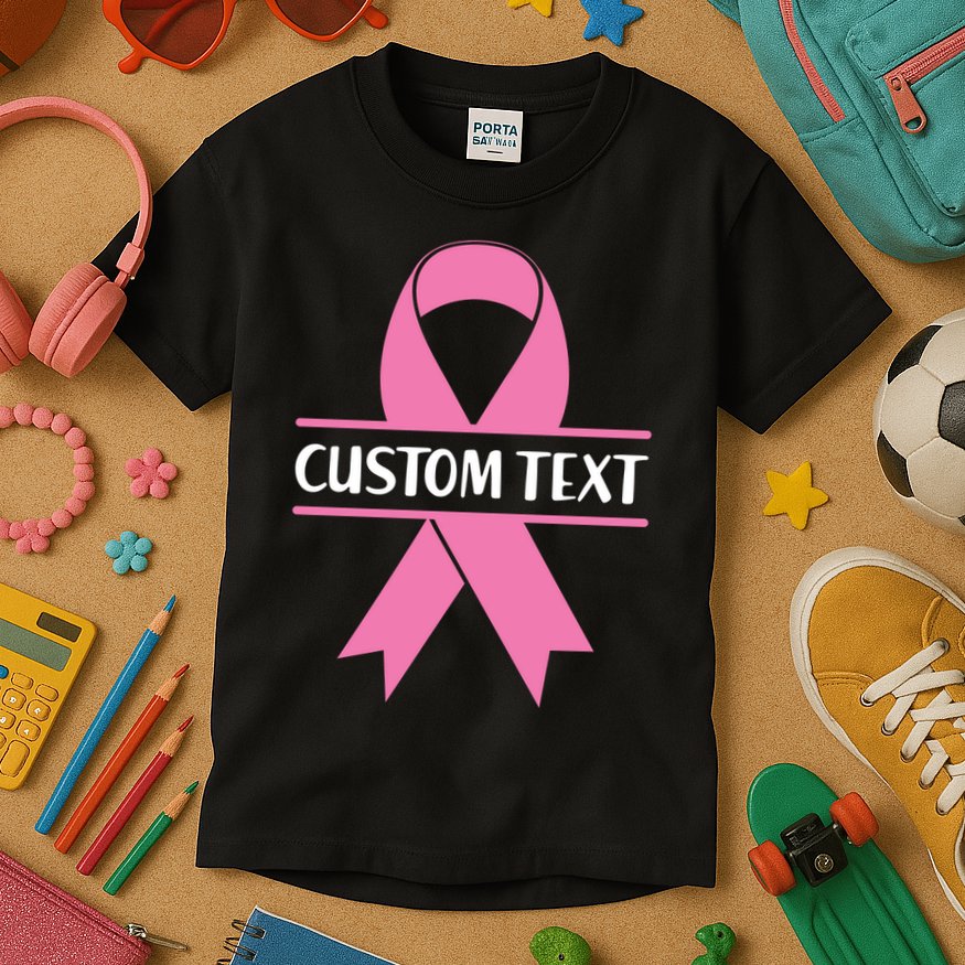 Personalize Breast Cancer Awareness Custom Text Kids T-Shirt