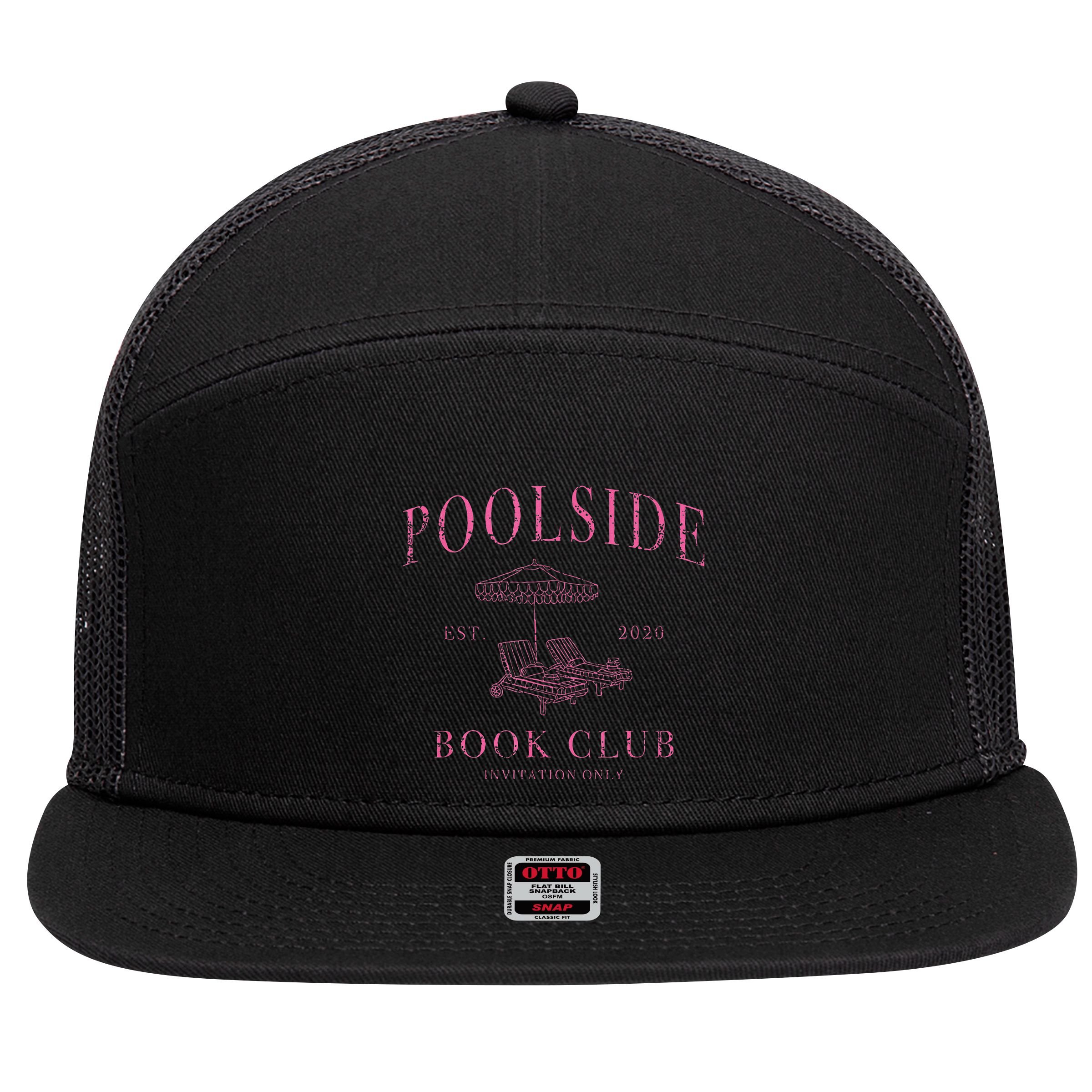 Poolside Book Club Relaxing Design 7 Panel Mesh Trucker Snapback Hat