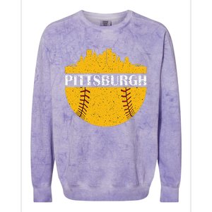 Pittsburgh Baseball Cityscape Distressed Novelty Pirate Colorblast Crewneck Sweatshirt