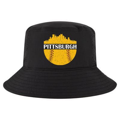 Pittsburgh Baseball Cityscape Distressed Novelty Pirate Cool Comfort Performance Bucket Hat