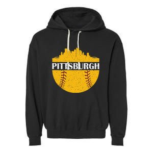 Pittsburgh Baseball Cityscape Distressed Novelty Pirate Garment-Dyed Fleece Hoodie