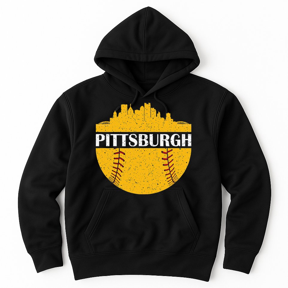 Pittsburgh Baseball Cityscape Distressed Novelty Pirate Hoodie