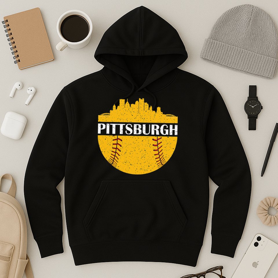 Pittsburgh Baseball Cityscape Distressed Novelty Pirate Hoodie
