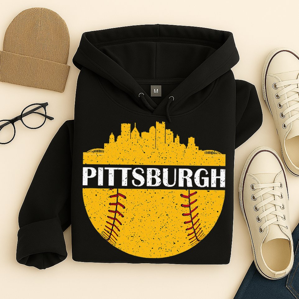 Pittsburgh Baseball Cityscape Distressed Novelty Pirate Hoodie