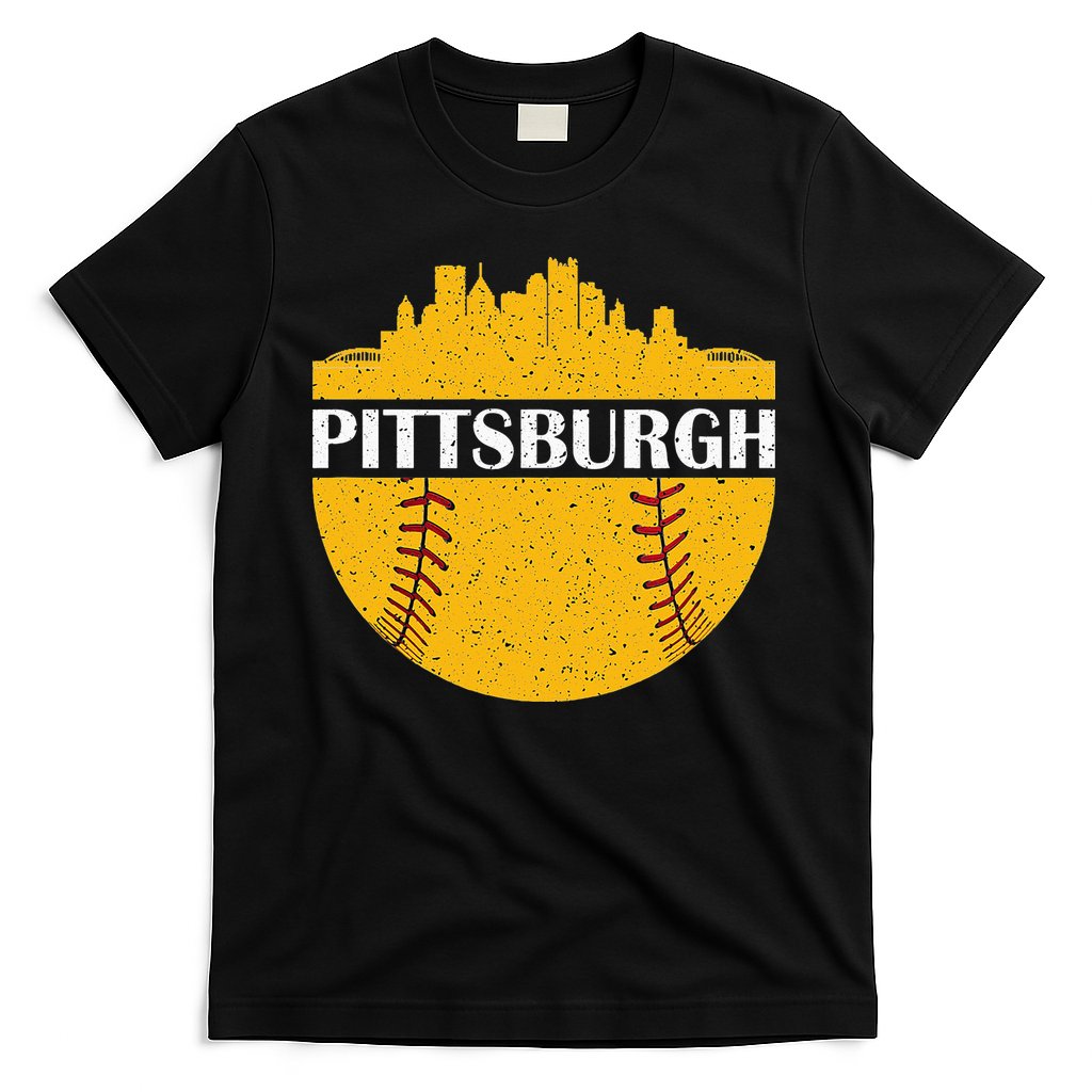 Pittsburgh Baseball Cityscape Distressed Novelty Pirate T-Shirt