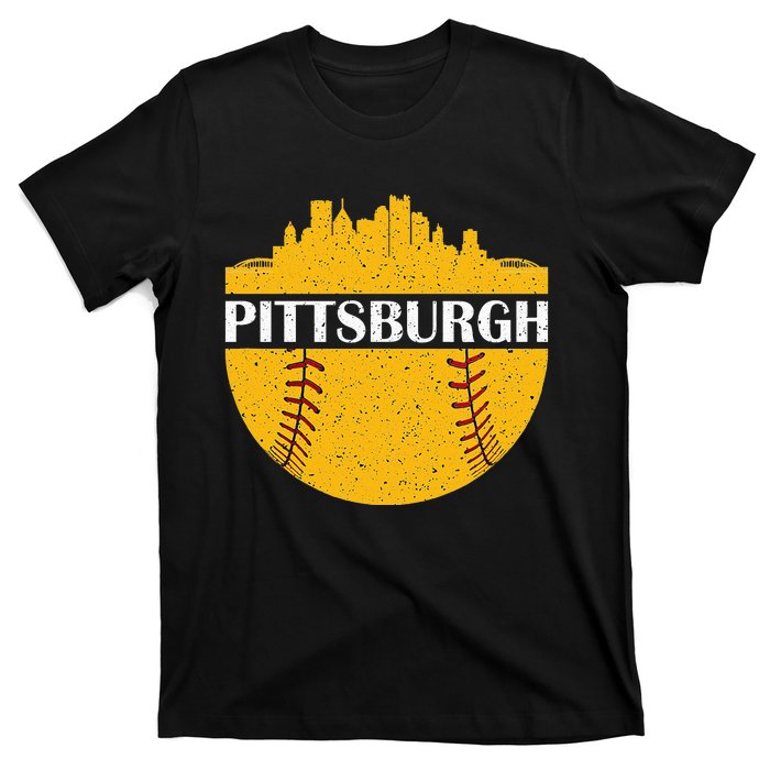 Pittsburgh Baseball Cityscape Distressed Novelty Pirate T-Shirt