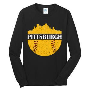 Pittsburgh Baseball Cityscape Distressed Novelty Pirate Tall Long Sleeve T-Shirt