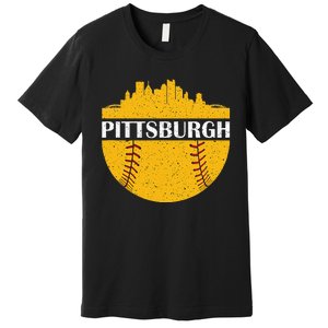 Pittsburgh Baseball Cityscape Distressed Novelty Pirate Premium T-Shirt