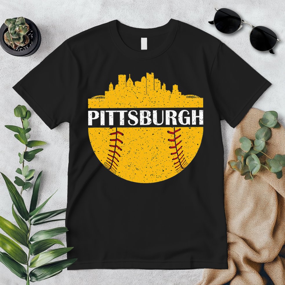 Pittsburgh Baseball Cityscape Distressed Novelty Pirate Premium T-Shirt