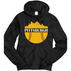 Pittsburgh Baseball Cityscape Distressed Novelty Pirate Tie Dye Hoodie