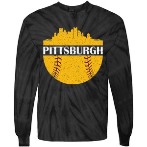 Pittsburgh Baseball Cityscape Distressed Novelty Pirate Tie-Dye Long Sleeve Shirt