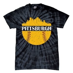 Pittsburgh Baseball Cityscape Distressed Novelty Pirate Tie-Dye T-Shirt