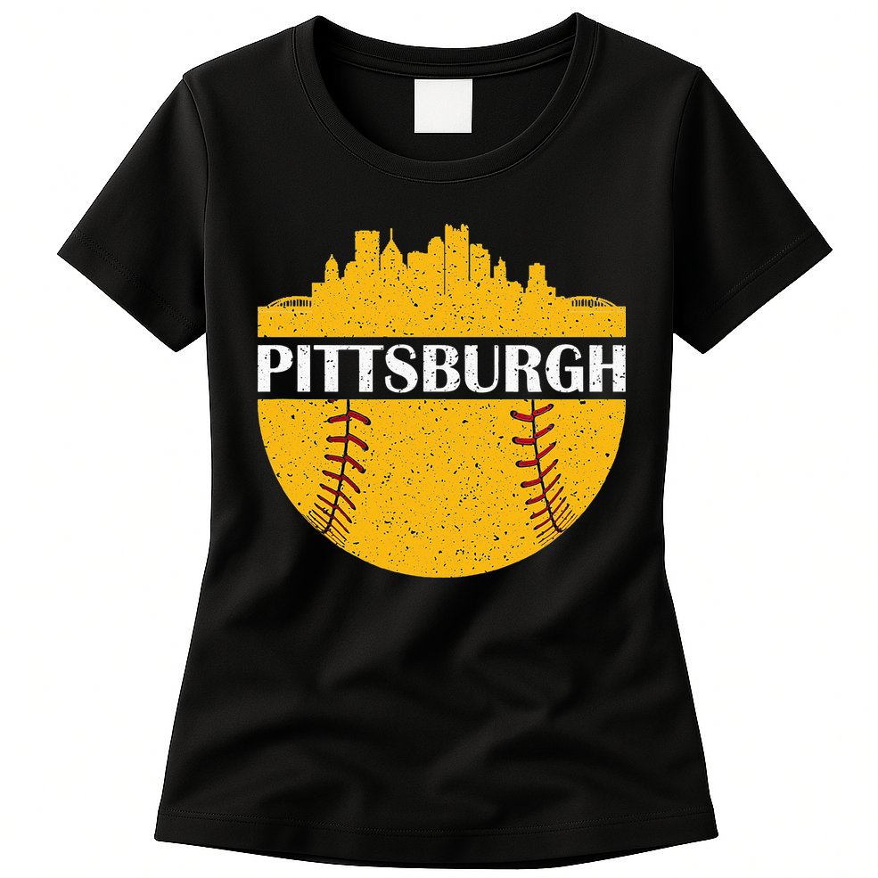 Pittsburgh Baseball Cityscape Distressed Novelty Pirate Womens T-Shirt