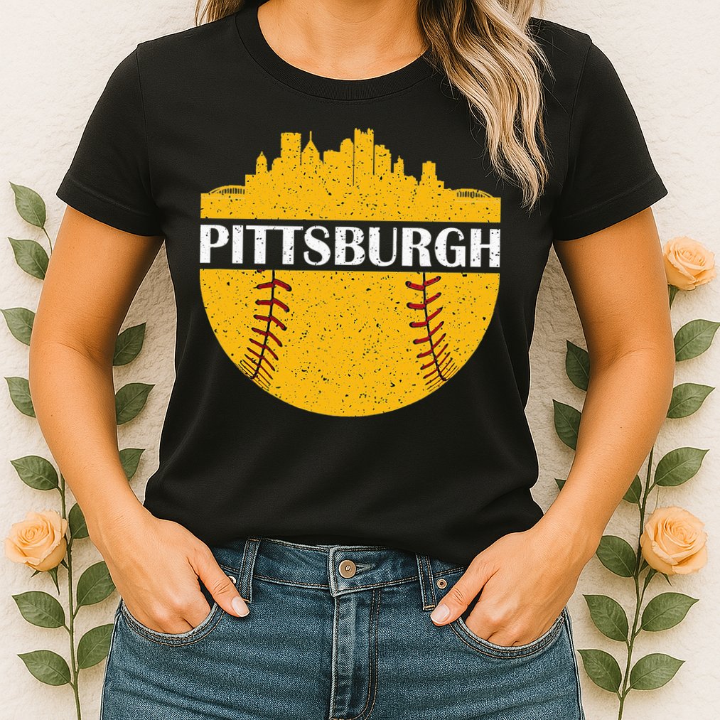Pittsburgh Baseball Cityscape Distressed Novelty Pirate Womens T-Shirt