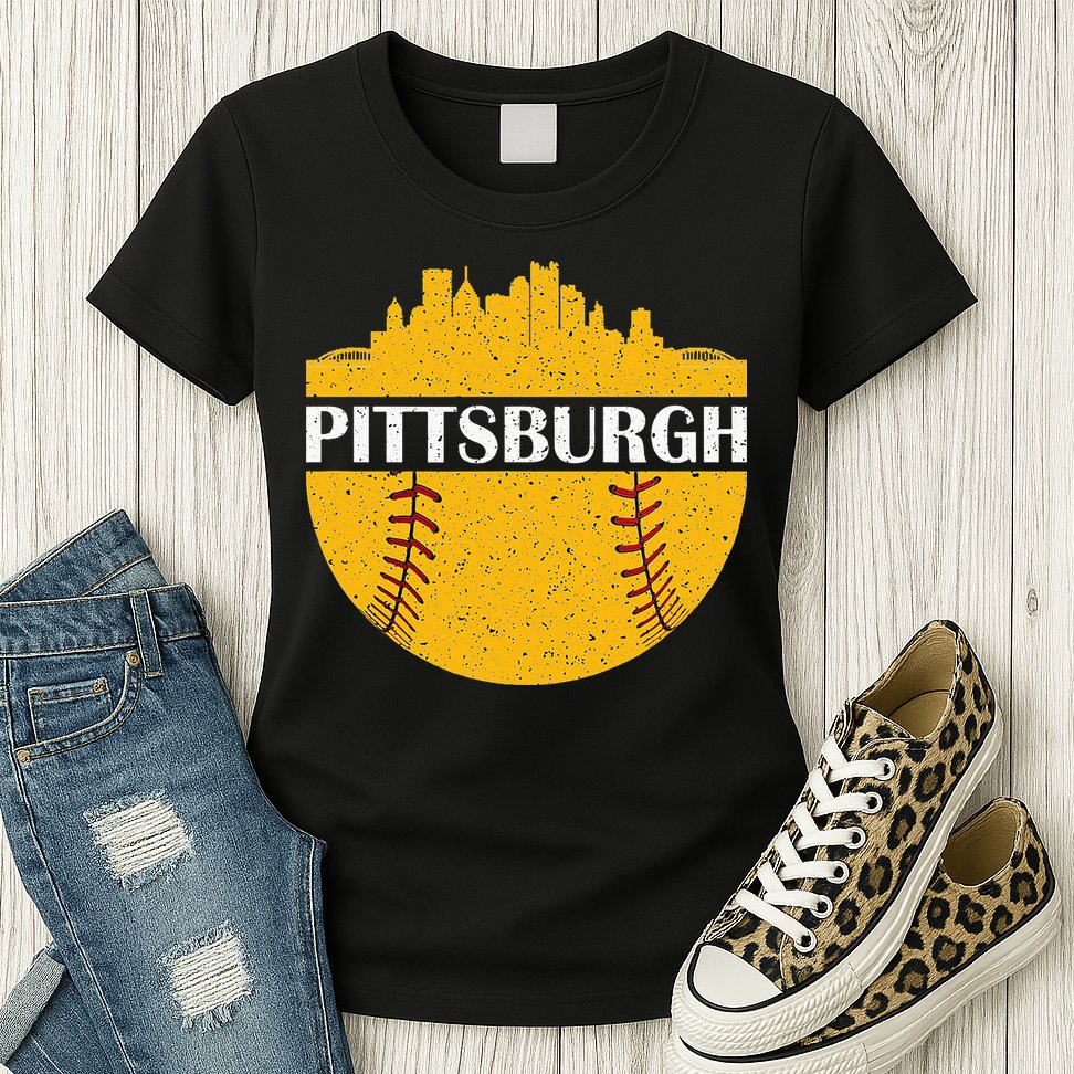 Pittsburgh Baseball Cityscape Distressed Novelty Pirate Womens T-Shirt