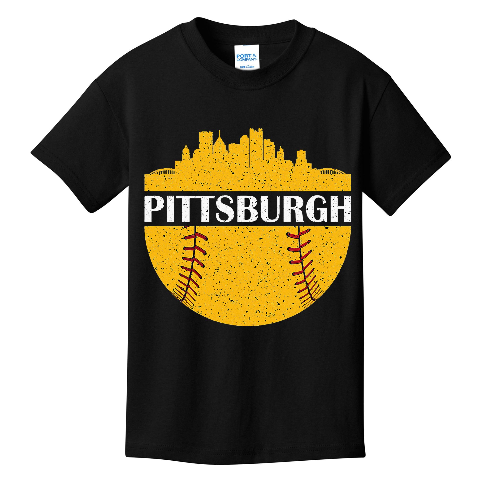 Pittsburgh Baseball Cityscape Distressed Novelty Pirate Kids T-Shirt