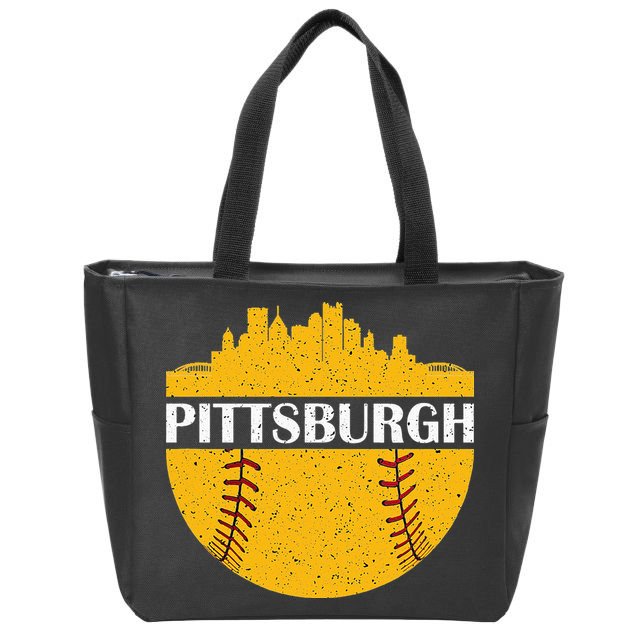 Pittsburgh Baseball Cityscape Distressed Novelty Pirate Zip Tote Bag