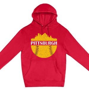 Pittsburgh Baseball Cityscape Distressed Novelty Pirate Premium Pullover Hoodie