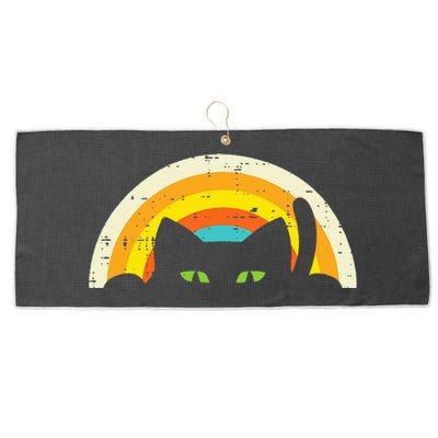 Peeping Black Cat Rainbow Vintage Halloween Large Microfiber Waffle Golf Towel