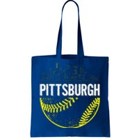 Pittsburgh Baseball Cityscape Distressed Tote Bag