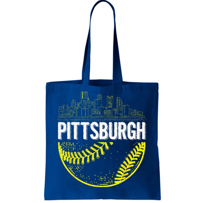 Pittsburgh Baseball Cityscape Distressed Tote Bag