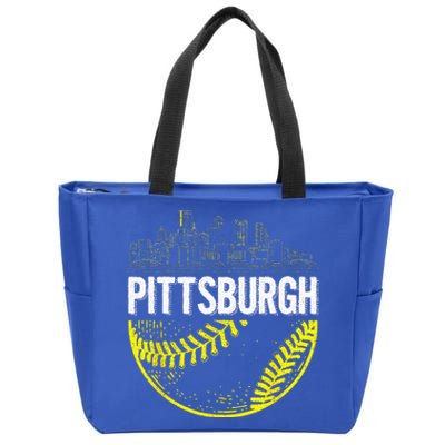 Pittsburgh Baseball Cityscape Distressed Zip Tote Bag