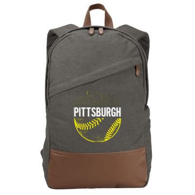 Pittsburgh Baseball Cityscape Distressed Cotton Canvas Backpack