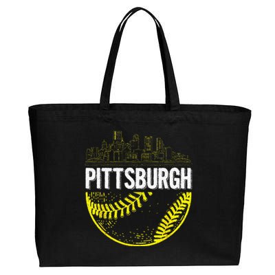 Pittsburgh Baseball Cityscape Distressed Cotton Canvas Jumbo Tote