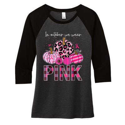 Pumpkin Breast Cancer Awareness Women's Tri-Blend 3/4-Sleeve Raglan Shirt