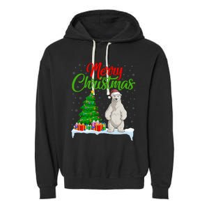 Polar Bear Christmas Tree Lights Funny Xmas Polar Bear Lover Garment-Dyed Fleece Hoodie