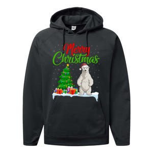 Polar Bear Christmas Tree Lights Funny Xmas Polar Bear Lover Performance Fleece Hoodie