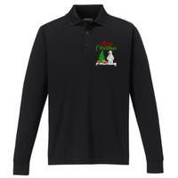 Polar Bear Christmas Tree Lights Funny Xmas Polar Bear Lover Performance Long Sleeve Polo