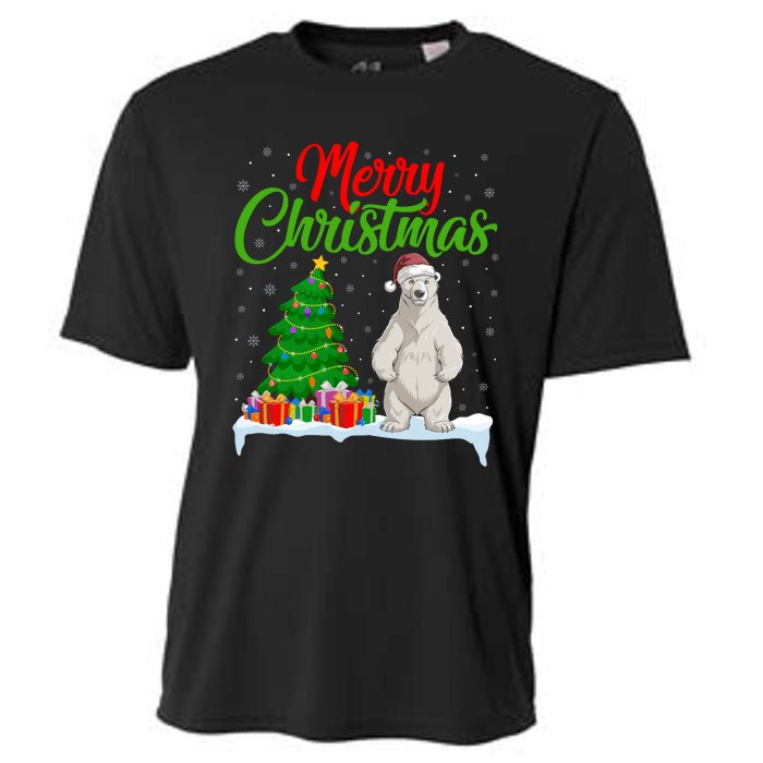 Polar Bear Christmas Tree Lights Funny Xmas Polar Bear Lover Cooling Performance Crew T-Shirt