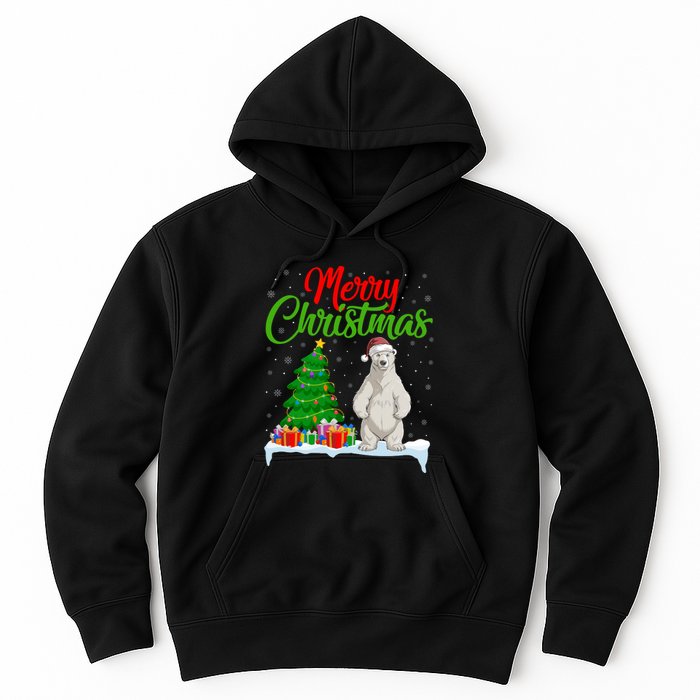 Polar Bear Christmas Tree Lights Funny Xmas Polar Bear Lover Hoodie