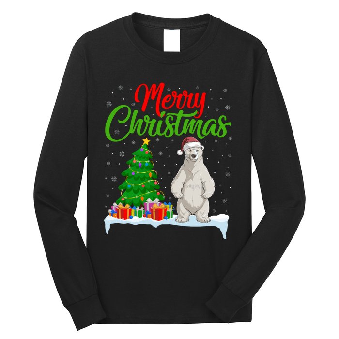 Polar Bear Christmas Tree Lights Funny Xmas Polar Bear Lover Long Sleeve Shirt