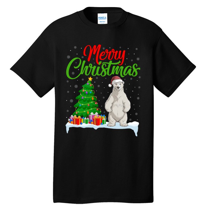 Polar Bear Christmas Tree Lights Funny Xmas Polar Bear Lover Tall T-Shirt