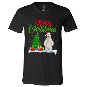 Polar Bear Christmas Tree Lights Funny Xmas Polar Bear Lover V-Neck T-Shirt