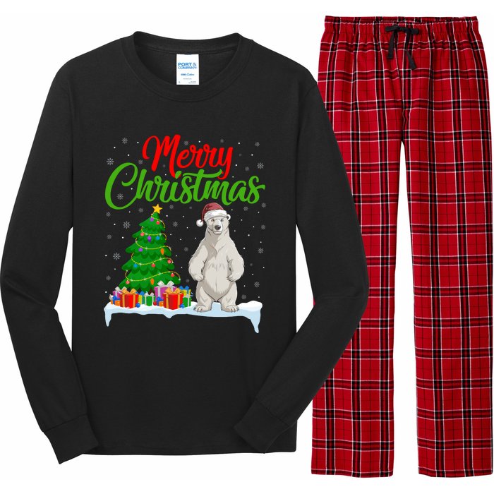 Polar Bear Christmas Tree Lights Funny Xmas Polar Bear Lover Long Sleeve Pajama Set