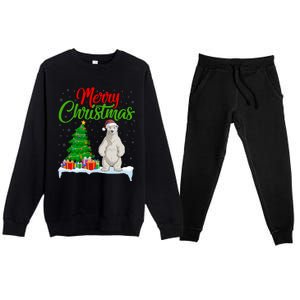 Polar Bear Christmas Tree Lights Funny Xmas Polar Bear Lover Premium Crewneck Sweatsuit Set