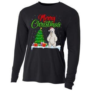 Polar Bear Christmas Tree Lights Funny Xmas Polar Bear Lover Cooling Performance Long Sleeve Crew