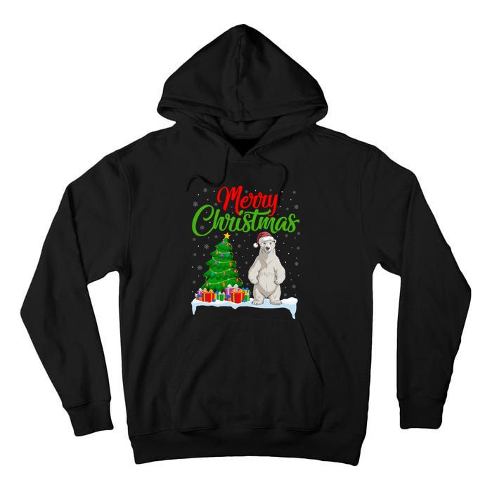 Polar Bear Christmas Tree Lights Funny Xmas Polar Bear Lover Tall Hoodie